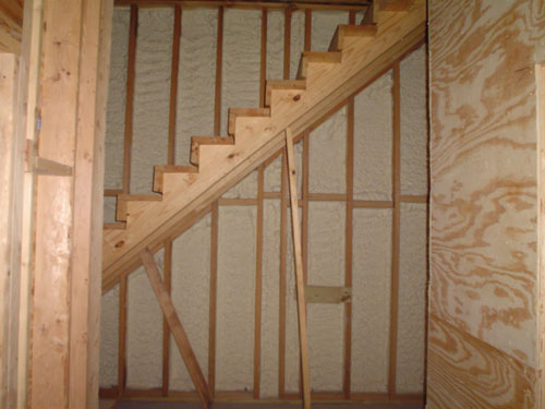 house framework depicting foam insulations & stairs